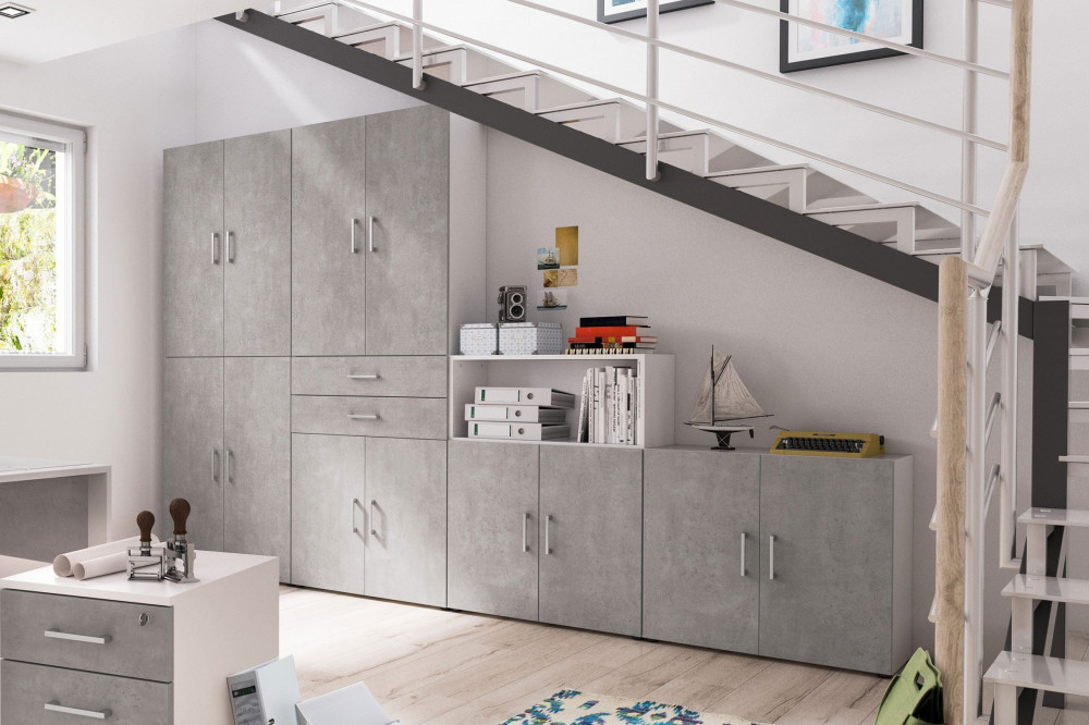 home.office von Röhr-Bush - Aktenschrankset in Beton & Weiß